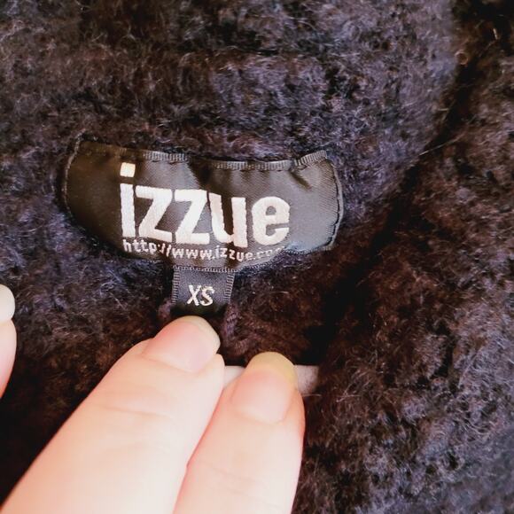 Izzue womens black wool and chiffon distressed modern goth poncho sweater XS - Picture 3 of 8